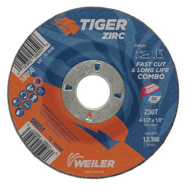 Weiler Combo Wheel, Type 27, 0.125 in Thick, Zirconia Alumina 58051