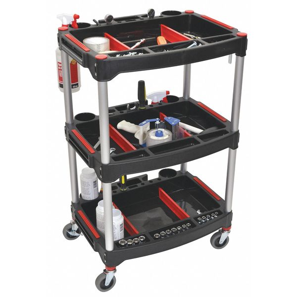Luxor Mechanics Three-Shelf Cart, Black, Aluminum, 22-3/4 in W x 18 in D x 32 in H MC-3