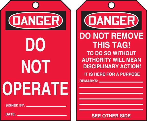 Accuform 100 Lockout Tags By-The-Roll, Danger Do Not Operate, US