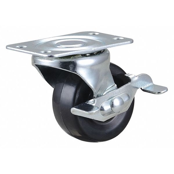 Zoro Select Plate Caster, 2" Wheel Dia., 75 lb., Black 435X83
