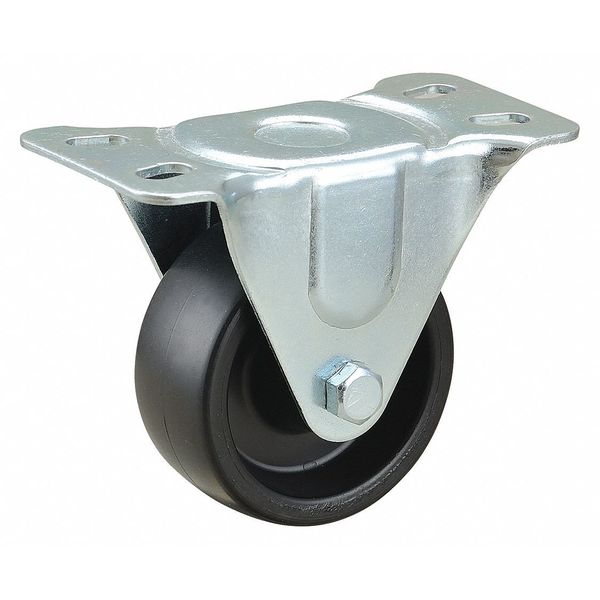 Zoro Select NSF-Listed Plate Caster, 3" Wheel Dia., 210 lb., Black 435X84