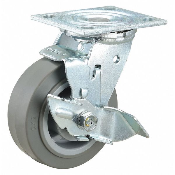 Zoro Select Plate Caster, 5" Wheel Dia., 400 lb., Gray 435X89