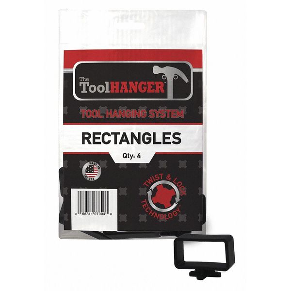 Toolhanger Rectangle Hanger, Black, 5 lb. Cap., PK4 7004