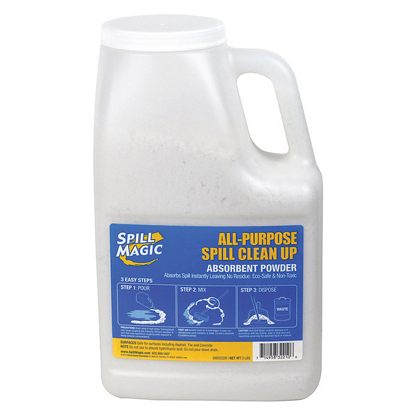 Spill Magic Absorbent Powder, 1 gal, Chemicals, Fuel, Oil, Paint, White SM202DB