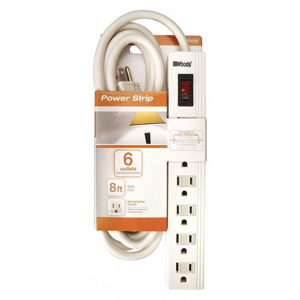 Woods Cord Outlet 8 ft Power Strip, w/On/Off 0414048801