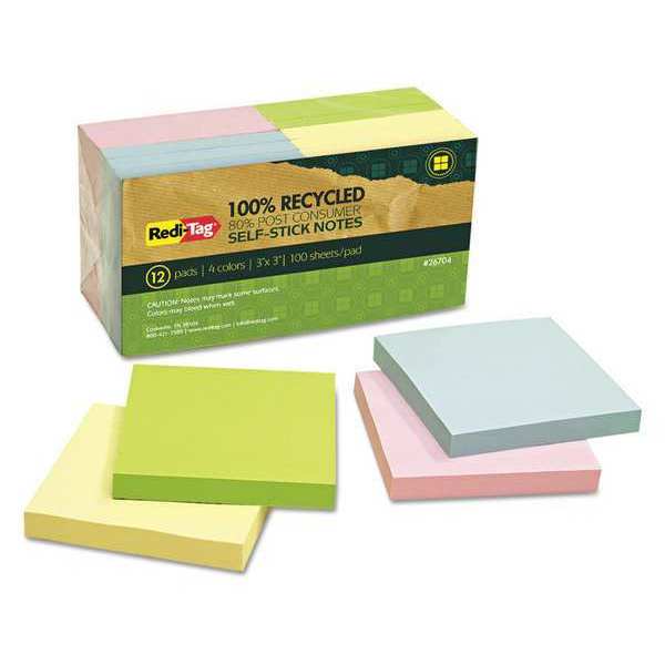 Redi-Tag Pad, Self-Stick Notes, Assorted, PK12 26704