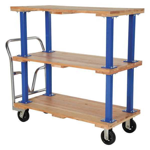 Vestil Triple Deck Hardwood Platform Cart 1600 lb Mold-On-Rubber Caster 24x48 VHPT/TD-2448