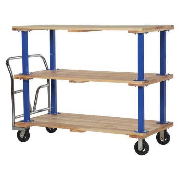 Vestil Triple Deck Hardwood Platform Cart 1600 lb Mold-On-Rubber Caster 30x60 VHPT/TD-3060