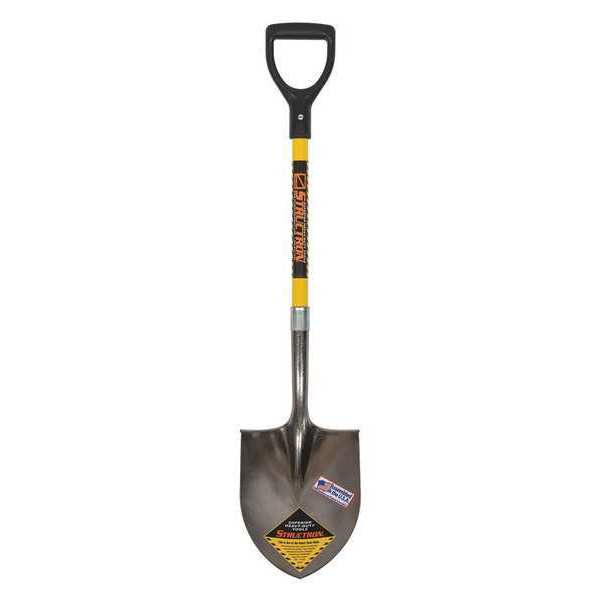 Structron #2 14 ga Rear Rolled Step Round Point Shovel, Steel Blade, 29 in L Yellow Premium Fiberglass Handle 49731