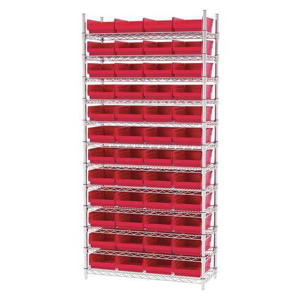 Akro-Mils Wire Shelving, 12 Shelves, Silver/Red AWS143630150R