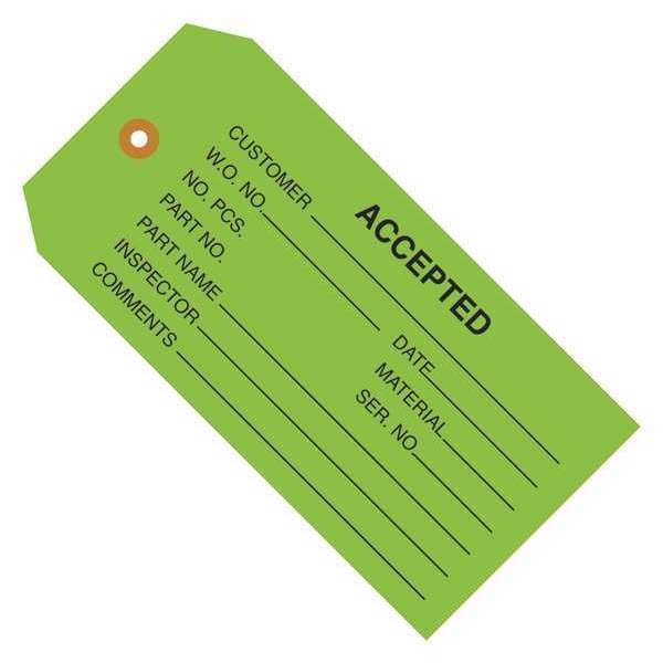 Partners Brand Inspection Tags, "Accepted", 4 3/4" x 2 3/8", Green, 1000/Case G20021