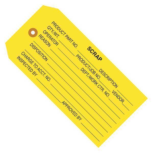 Partners Brand Inspection Tags, "Scrap", 4 3/4" x 2 3/8", Yellow, 1000/Case G20051