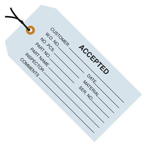 Partners Brand Inspection Tags, Pre-Strung, "Accepted", 4 3/4" x 2 3/8", Blue, 1000/Case G20012