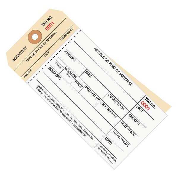 Partners Brand Inventory Tags, 2 Part Carbonless Stub Style #8, (2000-2499), 6 1/4" x 3 1/8", White/Manila, 500/Case G19051