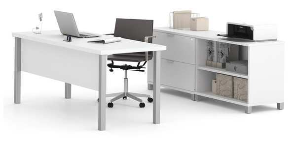 Bestar Executive Desk, 29-1/2" D, 71-7/64" W, 29-29/32" H, White, Melamine 120875-17