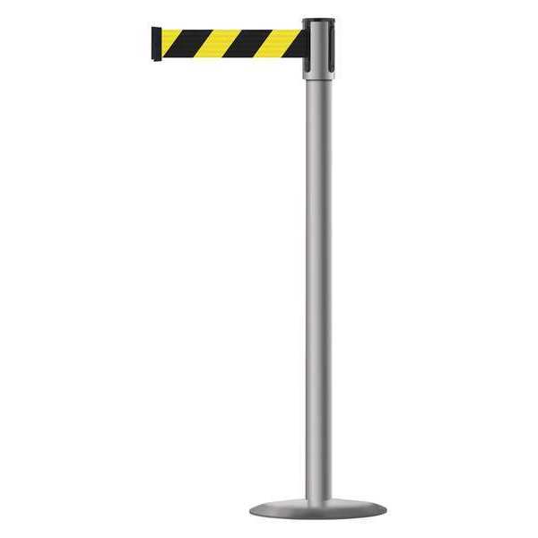 Tensabarrier Slimline Post, Black with Yellow Stripe 890U-3P-3P-3P-MAX-NO-D4X-C