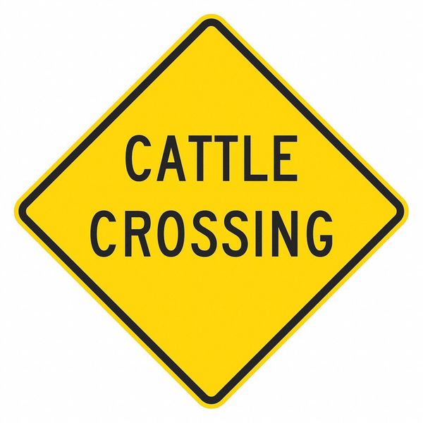 Lyle Cattle Crossing Traffic Sign, 18 in H, 18 in W, Aluminum, Diamond, English, T1-1554-EG_18x18 T1-1554-EG_18x18