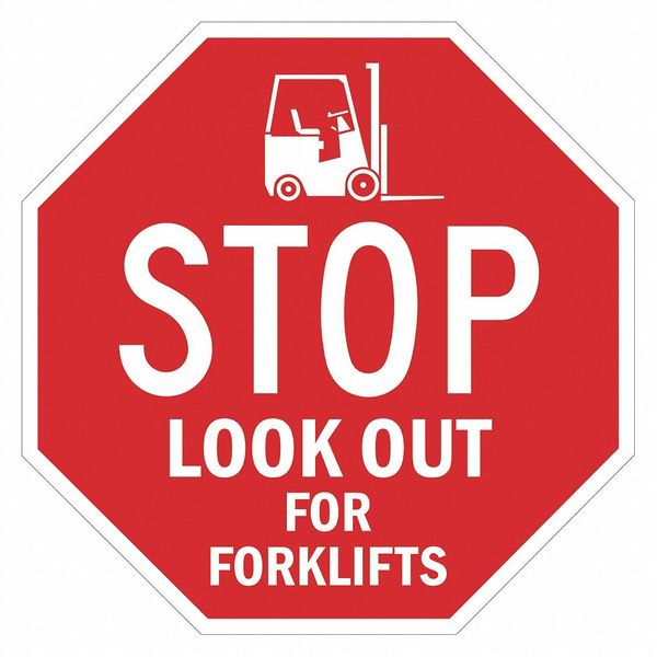Lyle Stop Look Out For Forklifts Sign, 24" W, 24" H, English, Recycled Aluminum, Red T1-6234-HI_24x24