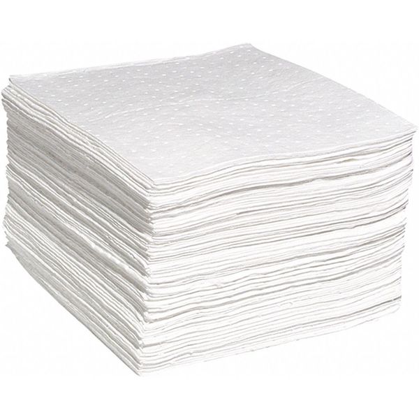 Spilltech Absorbent Pad, 15 in W x 19 in L, Absorbs 31 gal. per Pkg, Oil, White, 200 Pack WPB200S