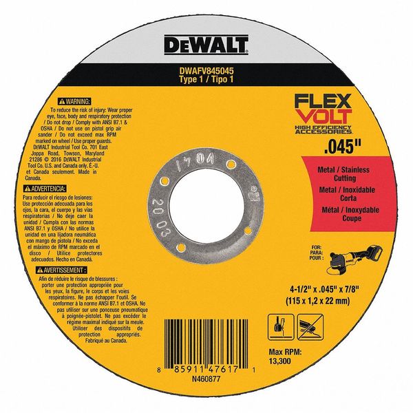 Dewalt Abrasive Cut-Off Wheel, Type 1, Ceramic DWAFV845045