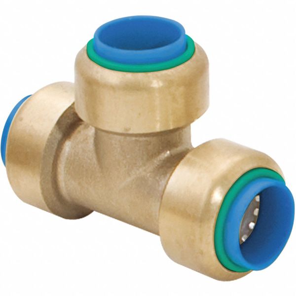 Zoro Select Push-to-Connect Tee, 3/4 in x 3/4 in x 1/2 in Tube Size, Brass, Brown 75025LF