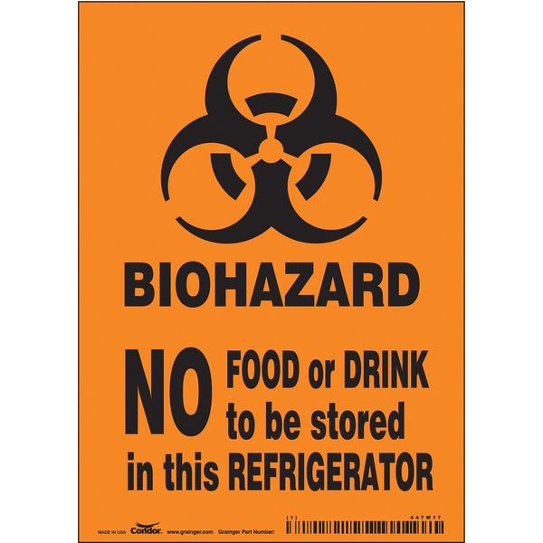 Condor Biohazard Sign, 7 in H, 5 in W, Vinyl, Vertical Rectangle, English, 447W17 447W17