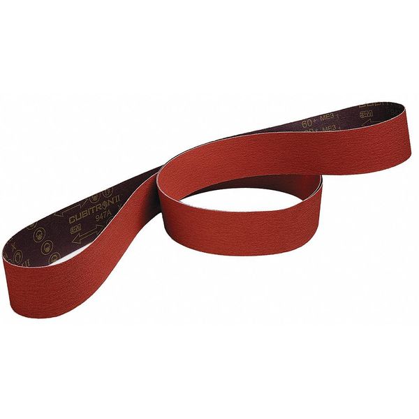 3M Cubitron Sanding Belt, Coated, 3 in W, 132 in L, 80 Grit, Medium, Ceramic, 947A, Maroon 7100023487