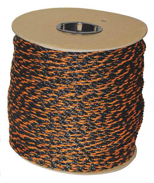 Zoro Select Rope, 600ft, Blk/Orng, 340lb., Polyprpylne 340160-BOT-00600-R0331