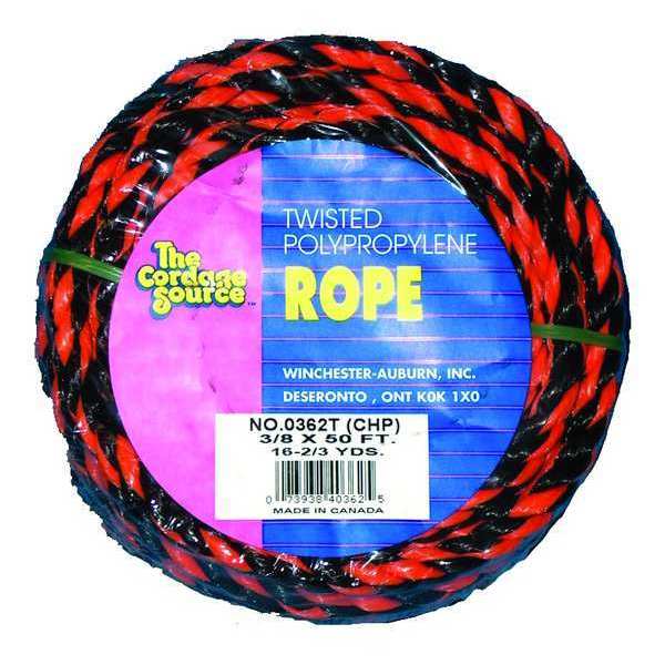 Zoro Select Rope, 50ft, Blk/Orng, 215lb., Polyprpylne 362T-WA