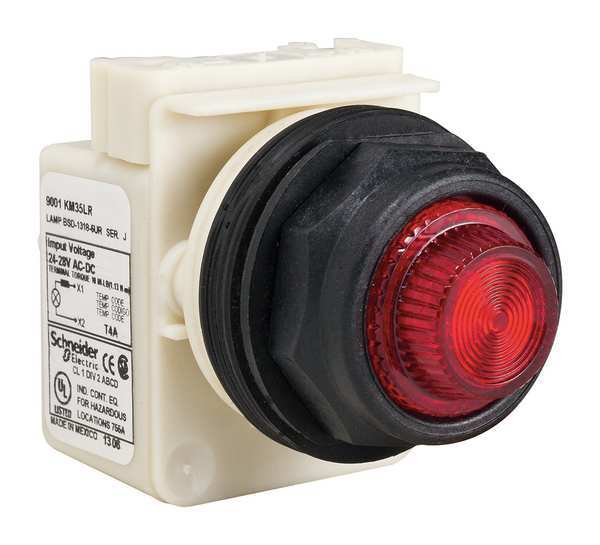 Schneider Electric Pilot Light, LED, Red, 24-28V, Fresnel Lens 9001SKP35LRR31