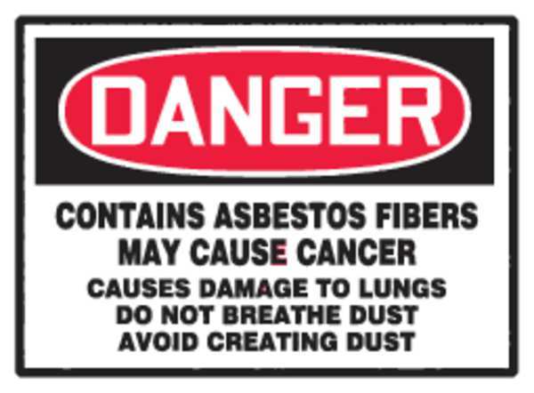 Accuform Danger Label, Asbestos Fibers, 3-1/2x5 in, Dura-Vinyl LCAW101XVE