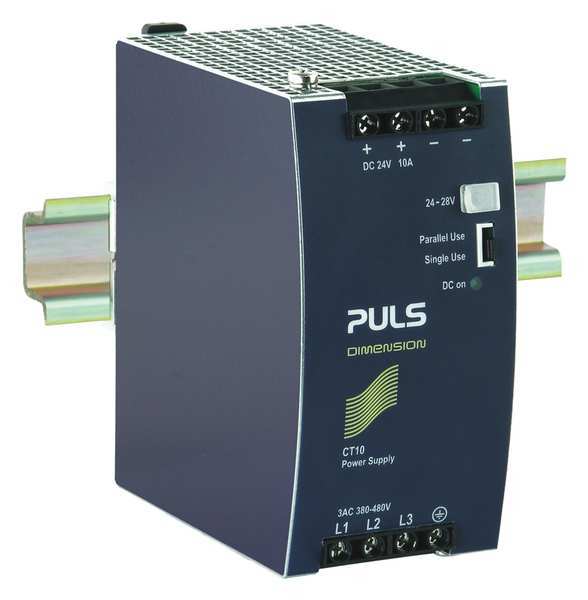 Puls DC Power Supply, 380/480V AC, 24/28V DC, 240W, 10.0A, DIN Rail CT10.241