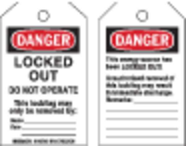 Brady Danger Tag, Locked Out Do Not Operte, PK10 145769