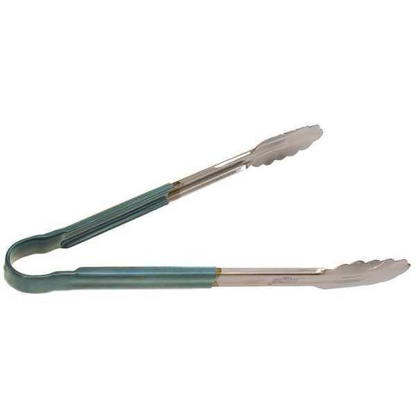 Crestware Tong, Green, 12 in. L, Stainless Steel CG12G