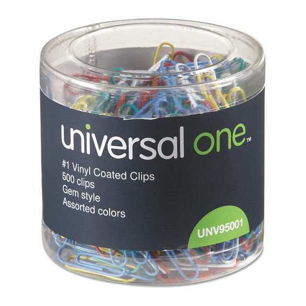 Universal Plastic-Coated Wire Paper Clips, No. 1, Assorted Colors, 500-Pack