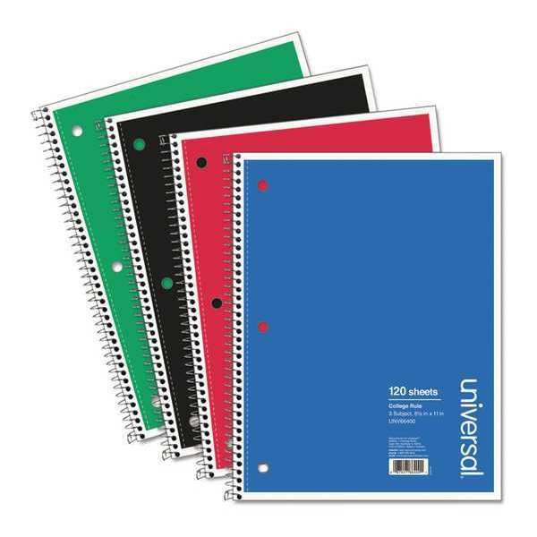 Universal One Writing Pad, College, Spiral, Assorted UNV66400