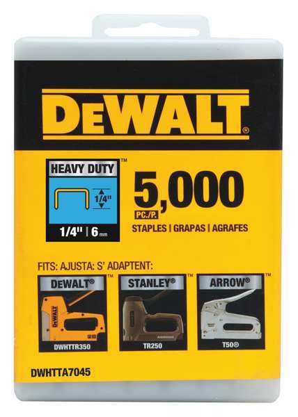 Dewalt Heavy Duty Staples, 1/4 in Leg L, Steel, 5000 PK DWHTTA7045