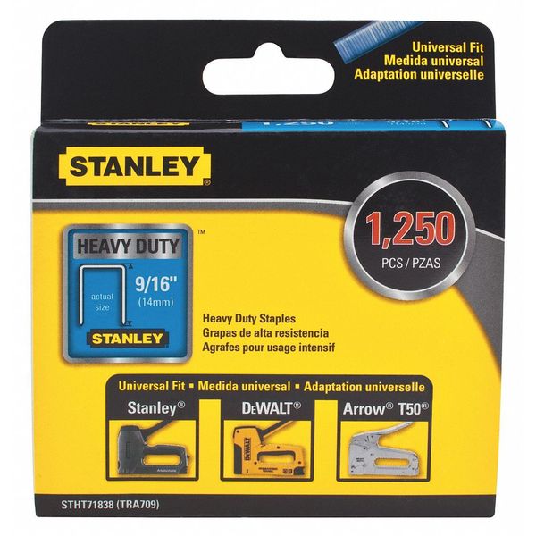 Stanley Heavy Duty Staples, 24 ga, 9/16 in Leg L, Steel, 1250 PK STHT71838