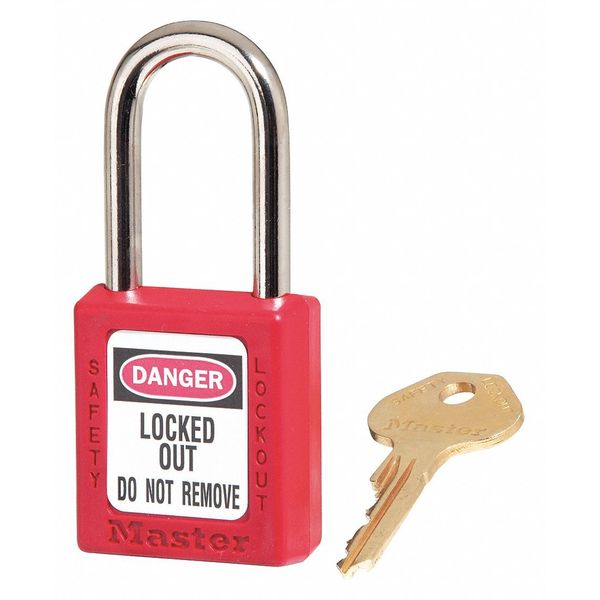 Master Lock Lockout Padlock, Keyed Different, Thermoplastic, Standard Body, Steel, Red, Pack of 6 410S6RED