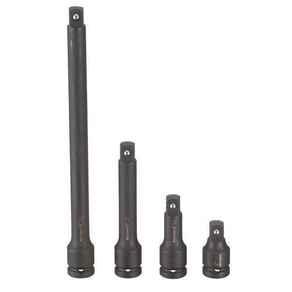 Westward 1/2" Drive Impact Socket Extension Set, SAE, 4 pcs, Black Oxide, 2 in, 3 in, 5 in, 10 in L 45KG89