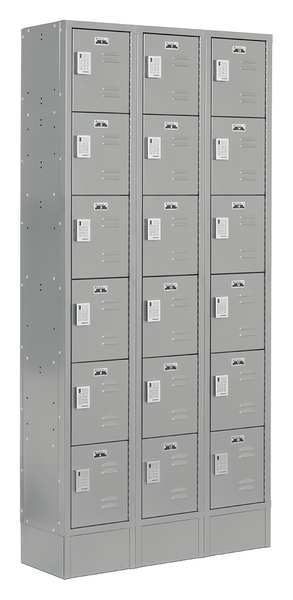 Lockup Box Locker, 36 in W, 18 in D, 82 in H, (3) Wide, (18) Openings, Gray LUPE-3W6T-LV1S-02-31-A
