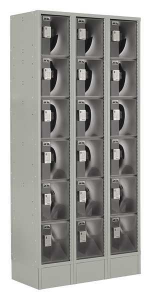 Lockup Box Locker, 36 in W, 18 in D, 82 in H, (3) Wide, (18) Openings, Gray LUPE-3W6T-PC1S-02-31-A