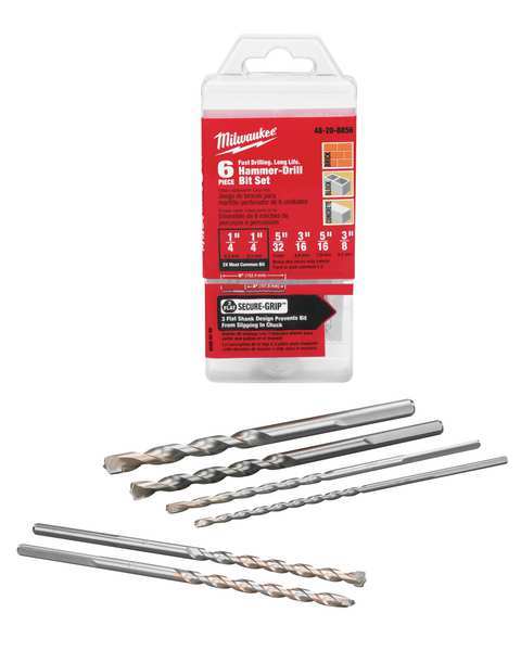 Milwaukee Tool 3-Flat Secure-Grip Hammer Drill Bit Set (6 PC) 48-20-8856