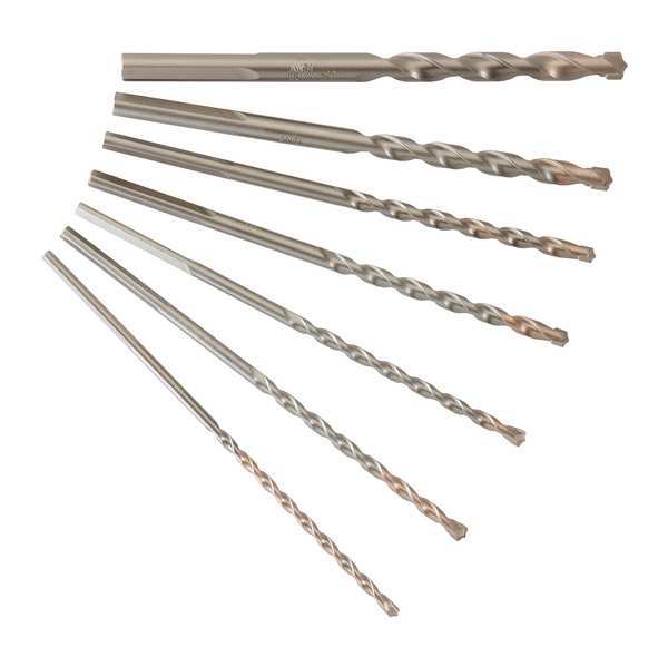 Milwaukee Tool 2-Cutter Hammer Drill Bit Set 5/32", 3/16", 1/4", 5/16", 3/8" x 6" Three-Flat, 7PK 48-20-8852