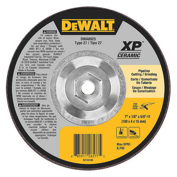 Dewalt 7" x 1/8" x 5/8"-11 Ceramic Abrasive DWA8925