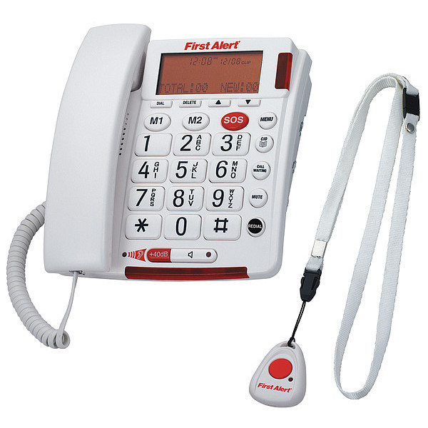 First Alert Telephone, Curly Cord, White, Wall SFA3800