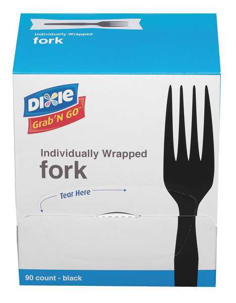 Dixie Industries Wrapped Disposable Fork, Black, Medium Weight, PK90 Per Box, 540PK FM5W540