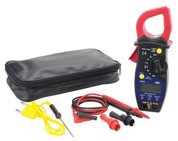 Otc Clamp Meter Kit, Backlit LCD, 1,000 A, 1.3 in (33 mm) Jaw Capacity, Cat III 600V Safety Rating 3908