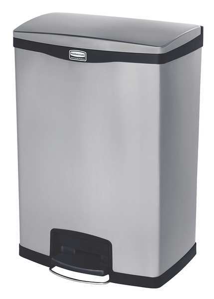 Rubbermaid Commercial 24 gal Rectangular Trash Can, Black, 21 3/4 in Dia, Step-On, Stainless Steel 1901999