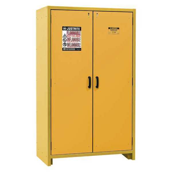Justrite Flammable Safety Cabinet, Self Close, 76-21/32"H, 45 gal., Yellow 22603